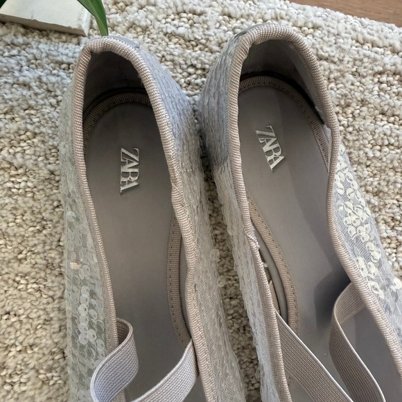 NEW ZARA Women Silver Sequin BALLERINA Ballet Flats Bow SLIP ON WOMEN 8 - Picture 8 of 10